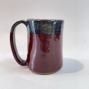 Studio Pottery Coffee Mug Brown w Green Drip Applied Handle Signed